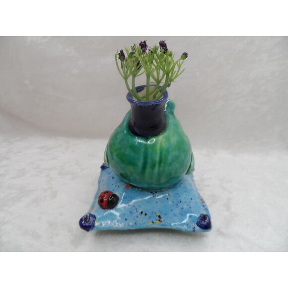 Frog Prince Ceramic Bud Vase Blue & Green - Picture 5 of 9